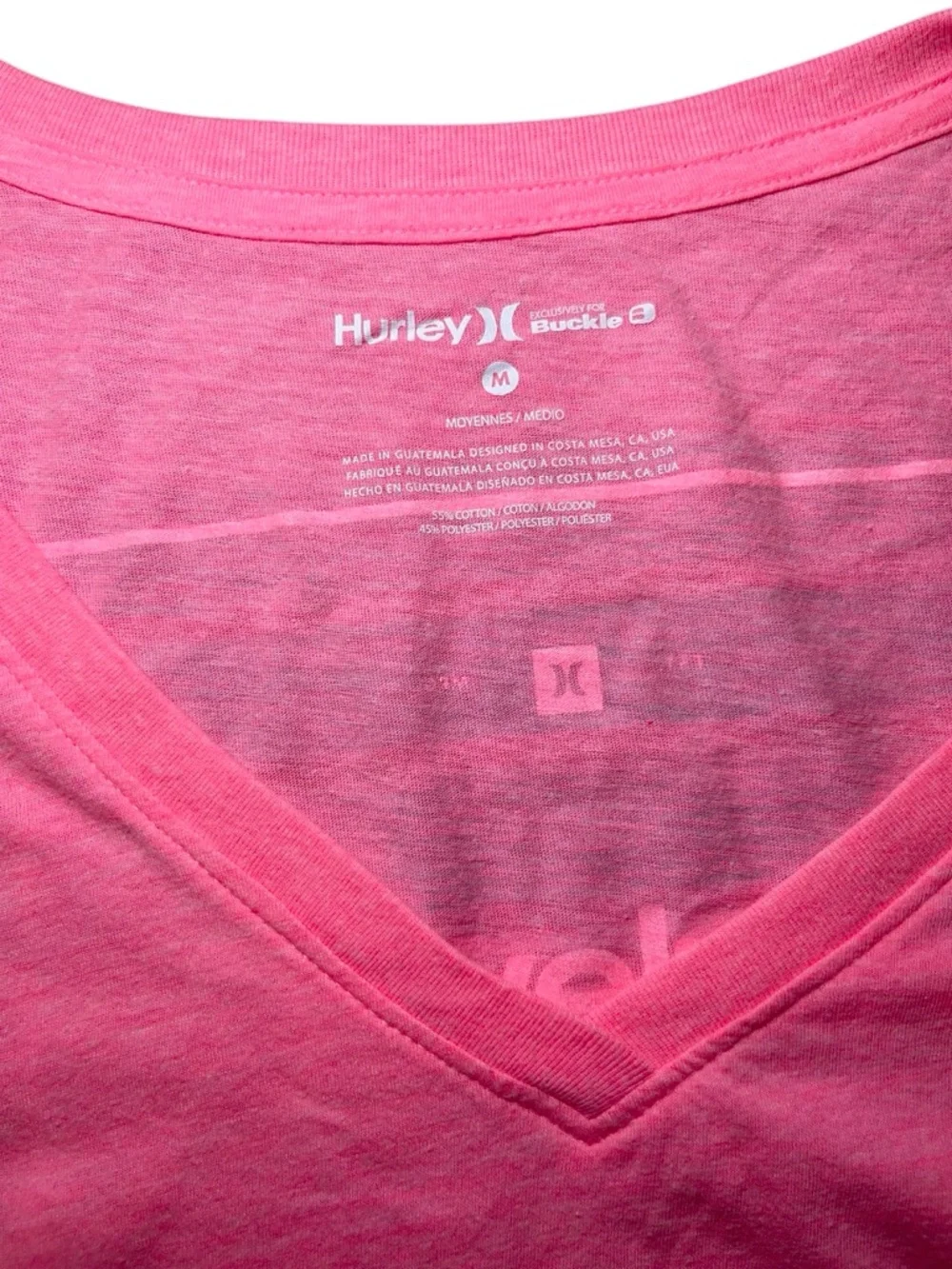 Hurley Y2K Neon Pink Graphic Tee Striped Sleeves Logo Surf Skater Women’s Medium - Picture 11 of 12